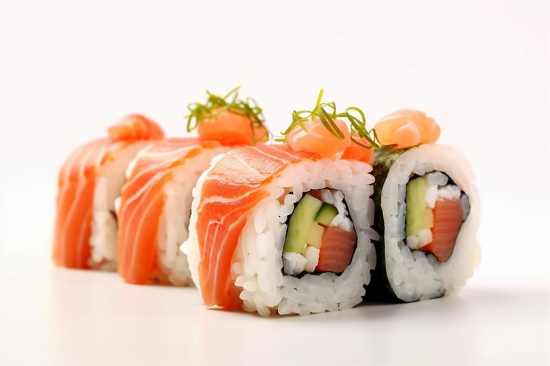 white roll seafood set healthy fish japanese sushi rice food background. Generative AI.