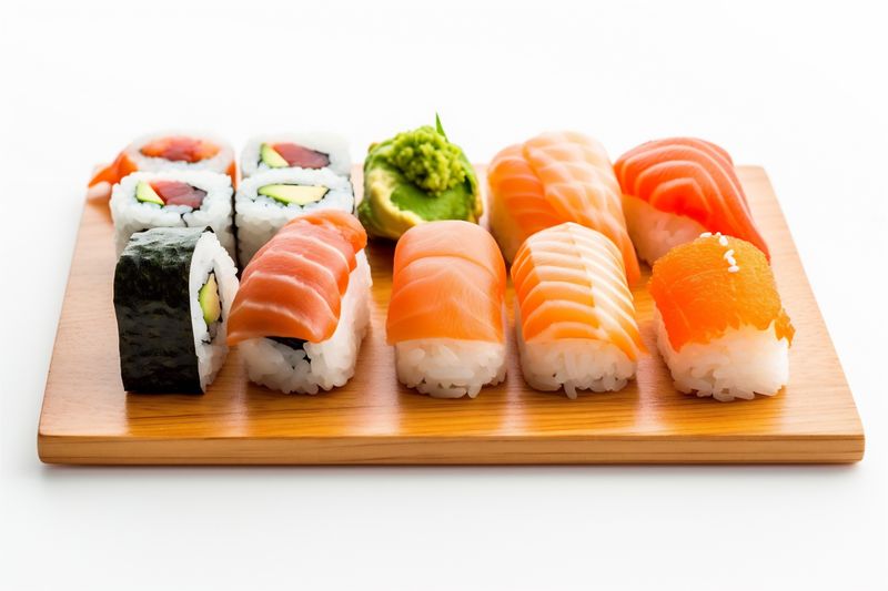 food seafood roll background fish healthy japanese sushi set rice white. Generative AI.