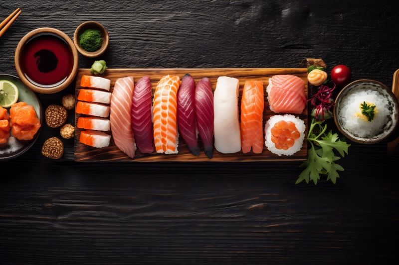 fresh rice japanese food roll seafood fish sushi healthy asian. Generative AI.
