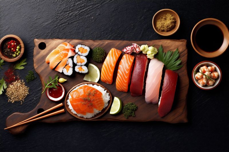 healthy asian sushi food japanese roll seafood rice fish fresh. Generative AI.