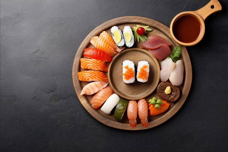 fish seafood roll japanese fresh asian food rice sushi healthy. Generative AI.