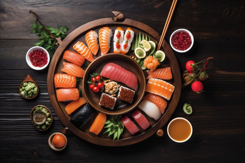 rice roll food healthy fish seafood asian japanese sushi fresh. Generative AI.