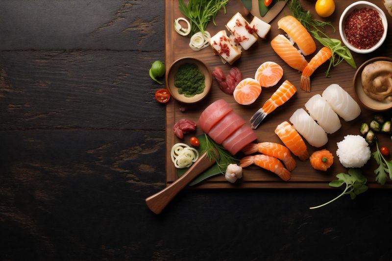 japanese fish rice food asian seafood sushi healthy roll fresh. Generative AI.