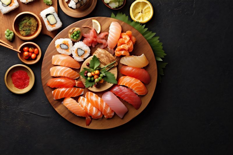 sushi fish seafood asian japanese rice roll healthy fresh food. Generative AI.