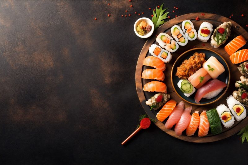 seafood food fish japanese rice asian sushi roll healthy fresh. Generative AI.