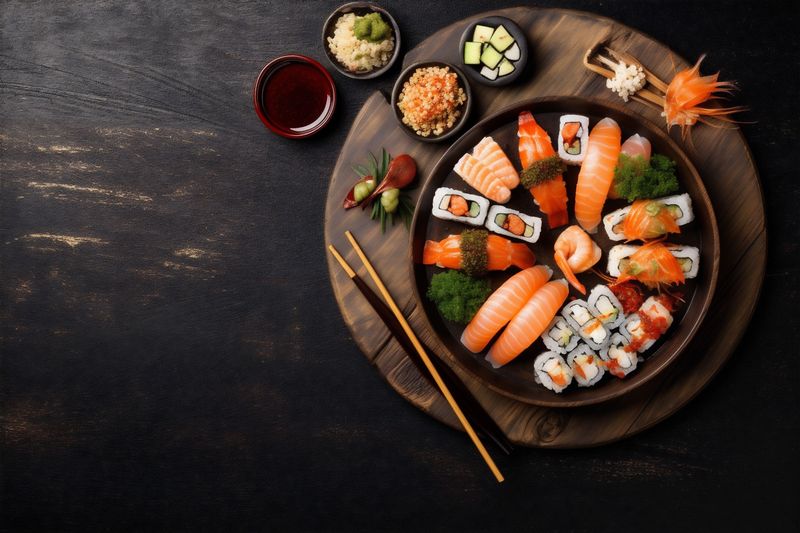 healthy food roll asian fresh seafood sushi japanese rice fish. Generative AI.