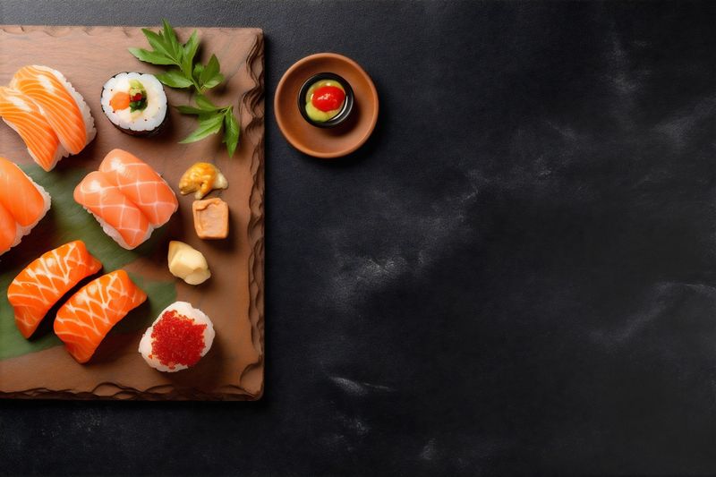 food fish japanese seafood rice sushi roll healthy asian fresh. Generative AI.