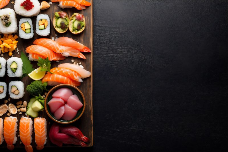 food roll sushi japanese healthy asian fresh fish seafood rice. Generative AI.