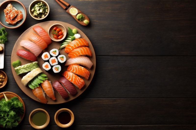 fresh sushi japanese asian healthy fish seafood rice food roll. Generative AI.