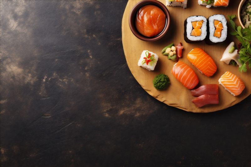 sushi seafood fresh japanese healthy rice asian food roll fish. Generative AI.