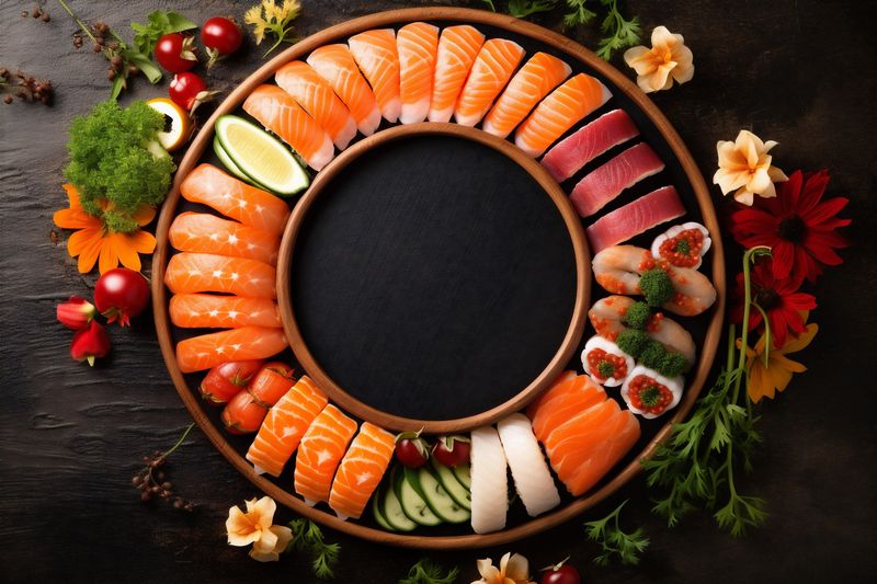 fish roll food healthy rice seafood sushi japanese asian fresh. Generative AI.