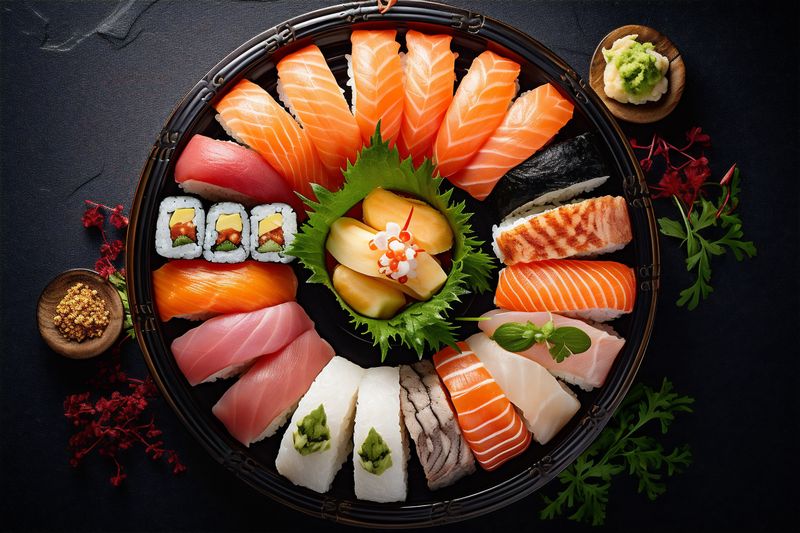 food japanese roll rice fish healthy seafood asian fresh sushi. Generative AI.