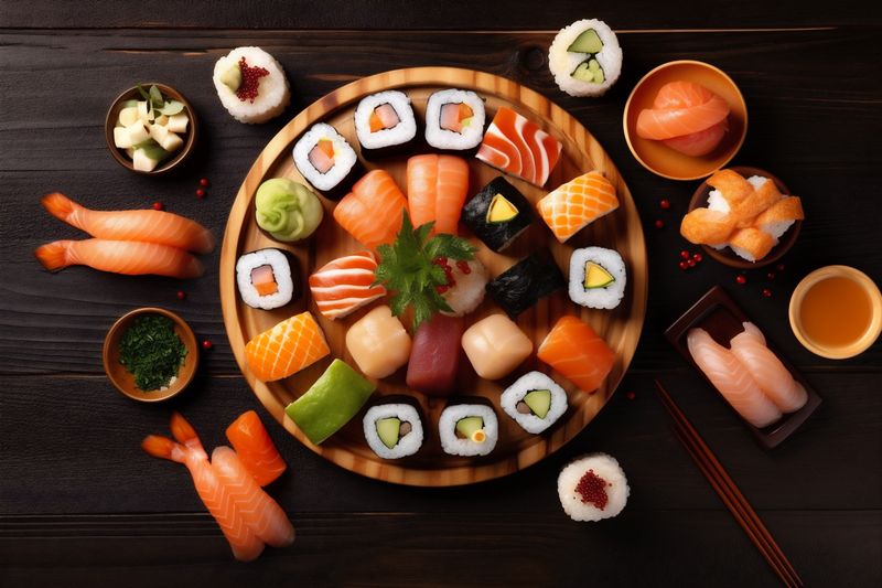 fish seafood rice healthy asian fresh japanese food sushi roll. Generative AI.