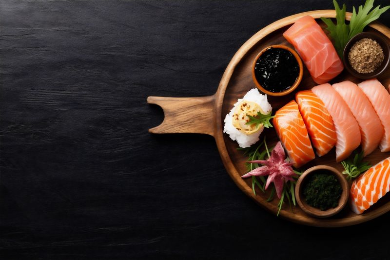 asian seafood fresh healthy food japanese roll rice sushi fish. Generative AI.