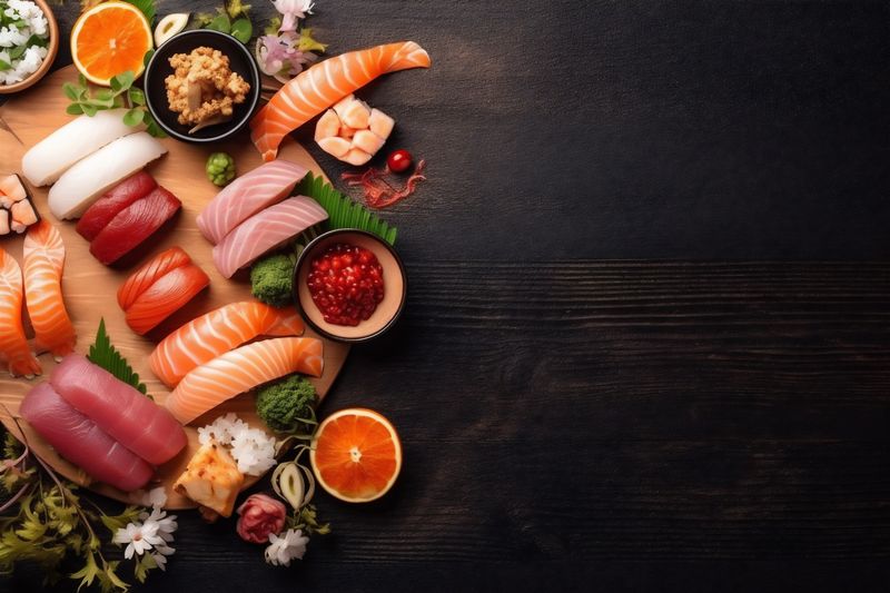 japanese asian seafood healthy fish roll rice food sushi fresh. Generative AI.