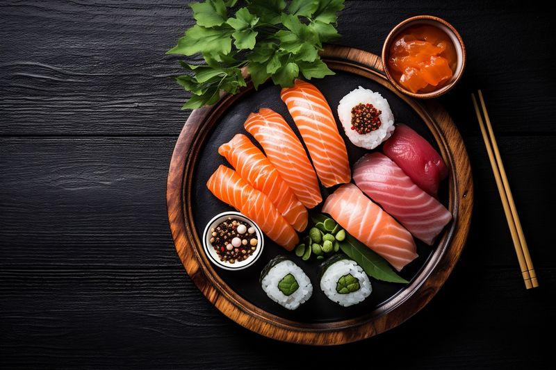 fish fresh japanese rice roll seafood asian food sushi healthy. Generative AI.