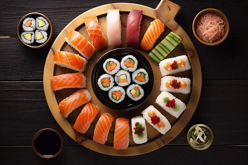 fresh fish roll rice sushi food japanese healthy seafood asian. Generative AI.