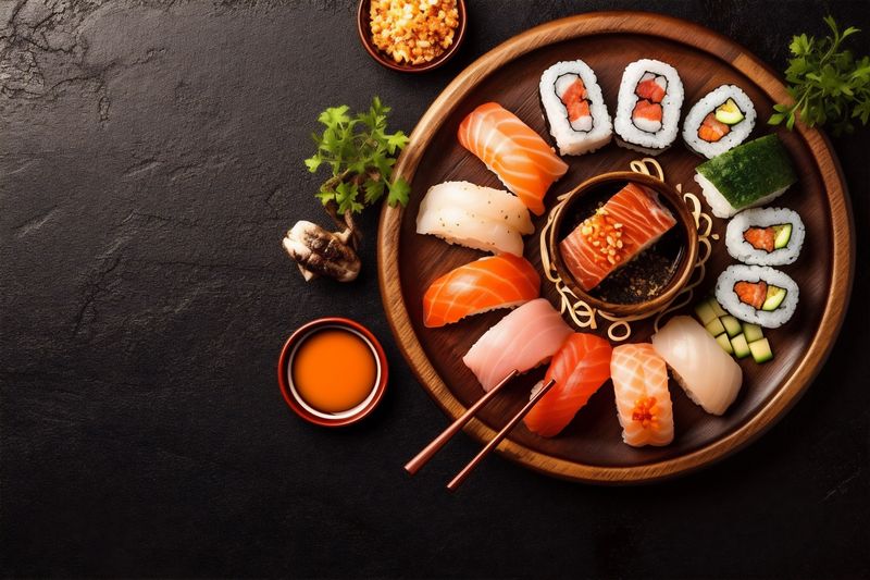 seafood rice roll fresh food japanese healthy sushi fish asian. Generative AI.