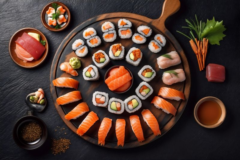 asian roll rice seafood japanese healthy food sushi fish fresh. Generative AI.