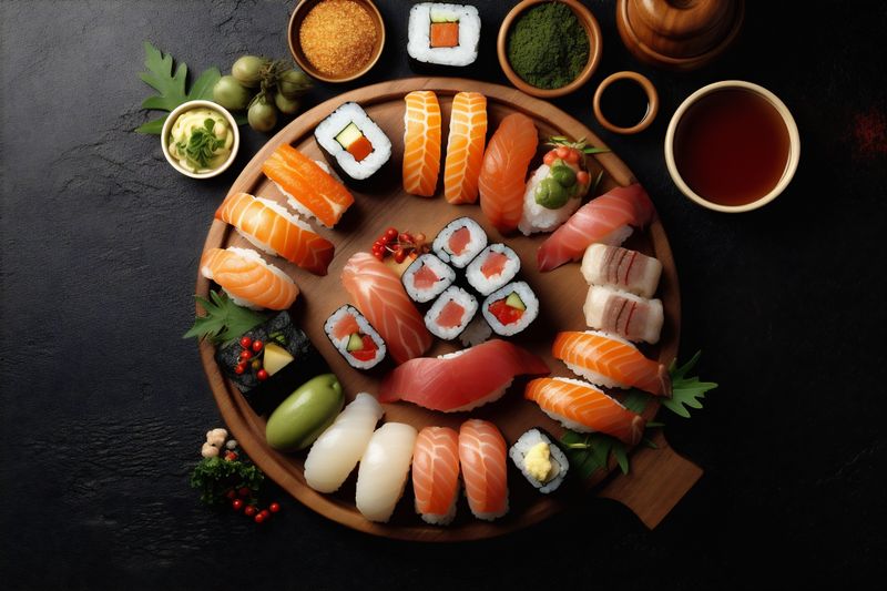 roll fish food asian fresh rice healthy japanese seafood sushi. Generative AI.