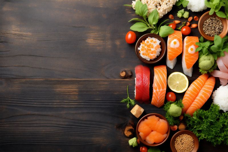 sushi food asian fresh seafood fish rice roll healthy japanese. Generative AI.