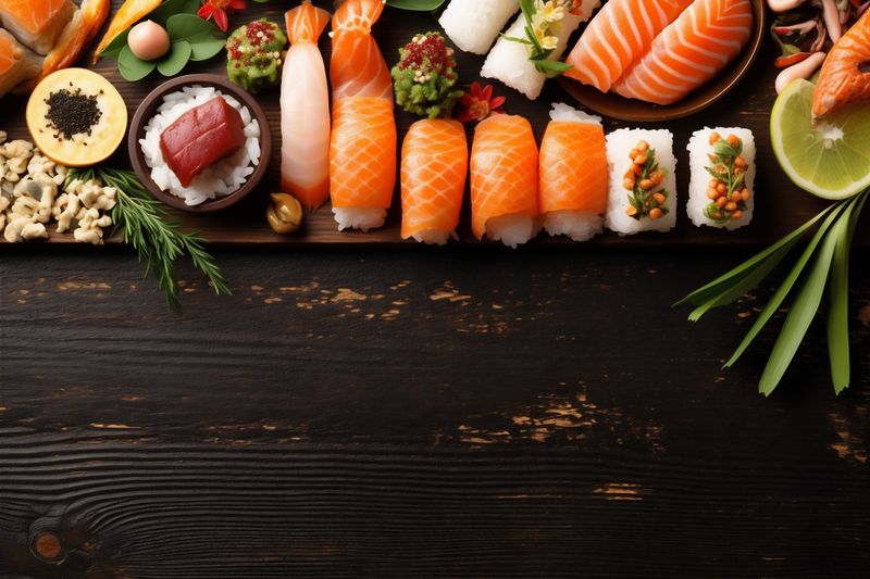 food asian fish seafood healthy japanese sushi rice fresh roll. Generative AI.