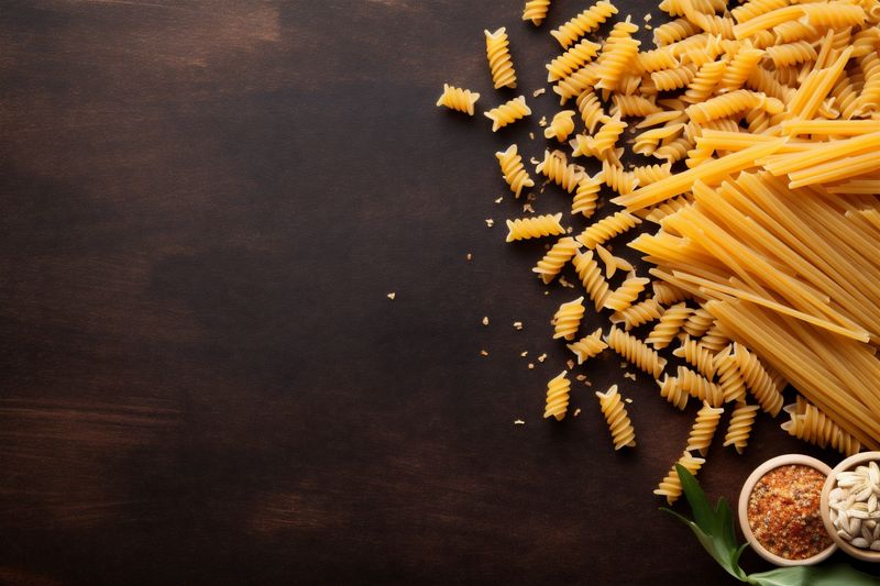 uncooked mediterranean macaroni food ingredient raw italian spaghetti healthy background pasta. Generative AI.