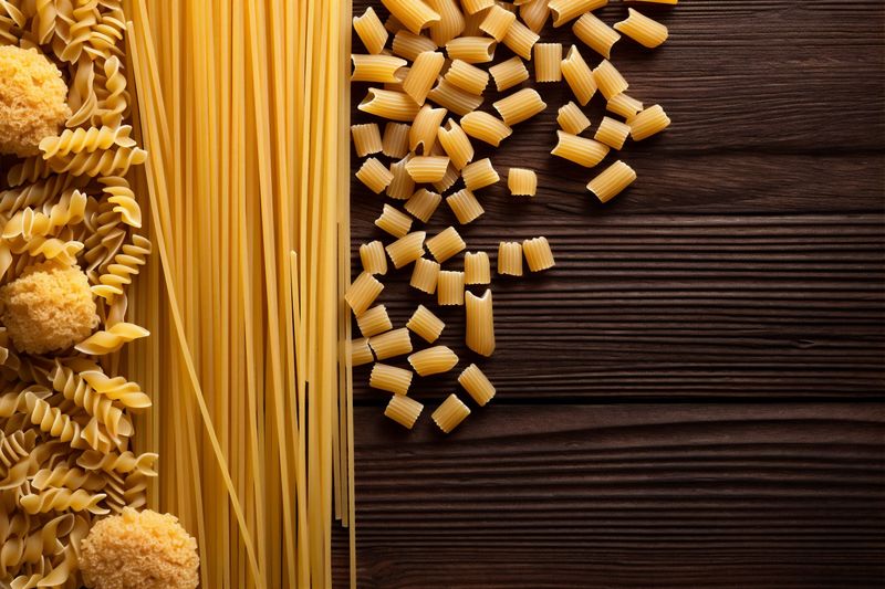food uncooked italian kitchen spaghetti pasta background raw healthy ingredient macaroni. Generative AI.