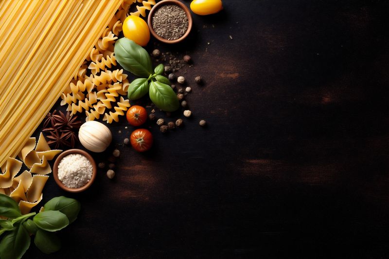 closeup uncooked pasta background italian ingredient spaghetti macaroni raw food healthy. Generative AI.