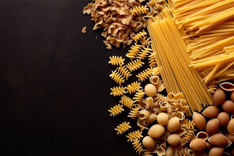 pasta healthy raw food macaroni tagliatelle spaghetti italian uncooked background ingredient. Generative AI.