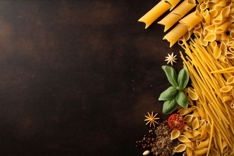 uncooked pasta background italian vegetarian food healthy spaghetti raw macaroni ingredient. Generative AI.