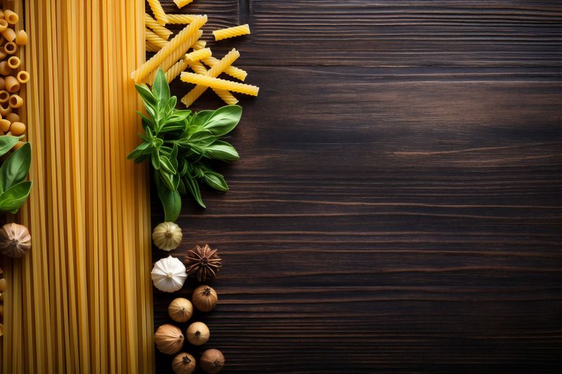 uncooked raw macaroni pasta food penne ingredient healthy italian spaghetti background. Generative AI.