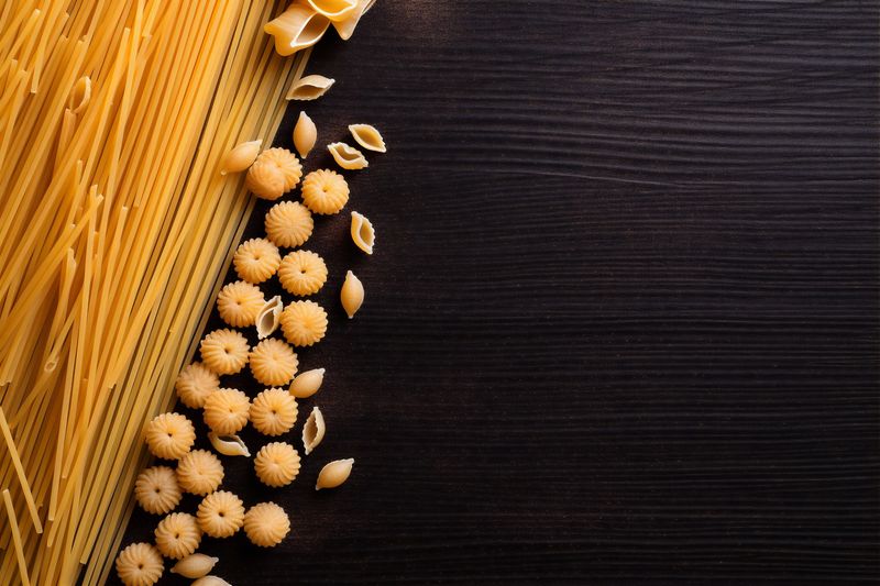 background italian healthy macaroni spaghetti uncooked herb ingredient food pasta raw. Generative AI.