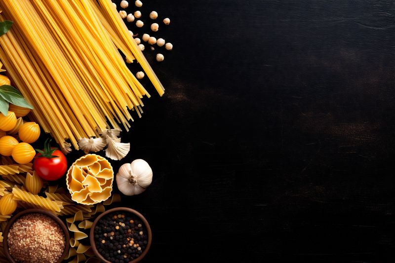 food pasta dinner ingredient spaghetti healthy macaroni raw background italian uncooked. Generative AI.