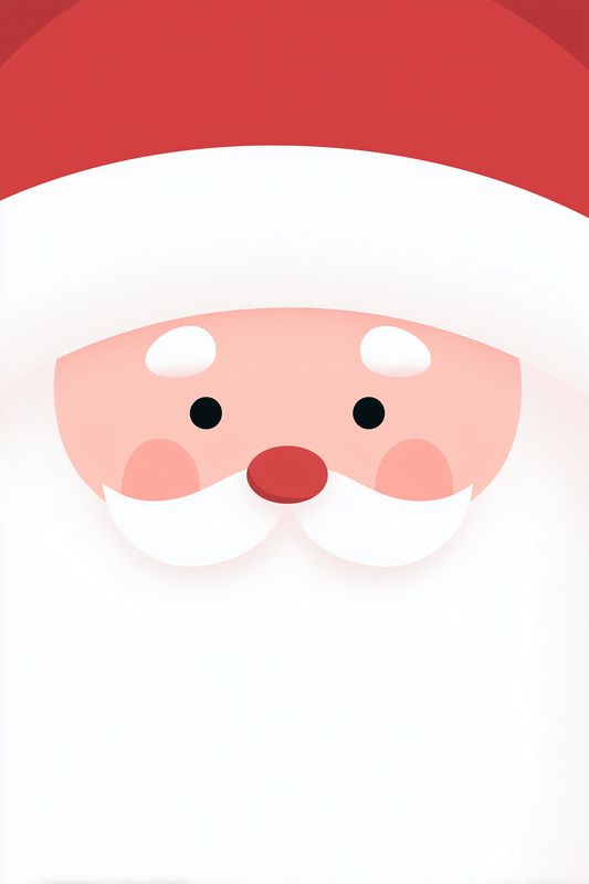 Closeup illustration of a jolly holiday character with rosy cheeks, fluffy white beard and red cap, minimalist festive portrait perfect for seasonal cards, banners, packaging and cheerful winter