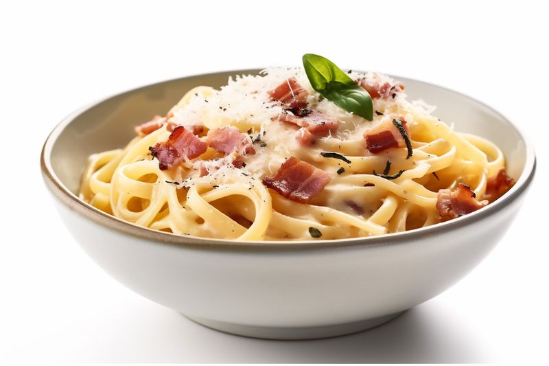 pasta plate food delicious lunch spaghetti background carbonara isolated cheese italian. Generative AI.