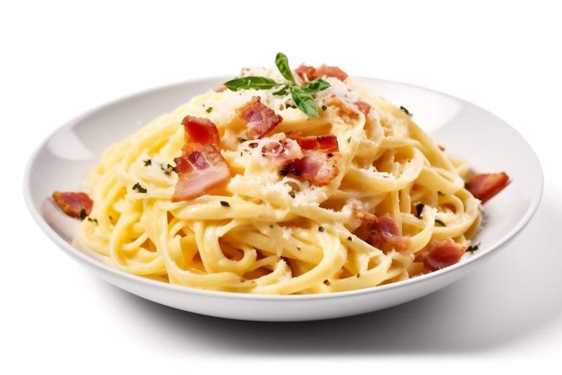 background carbonara italian spaghetti pasta plate isolated food cheese delicious lunch. Generative AI.