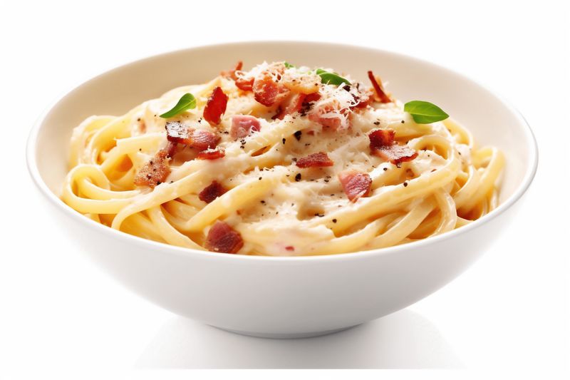 space carbonara isolated lunch spaghetti background italian plate food cheese copy pasta. Generative AI.