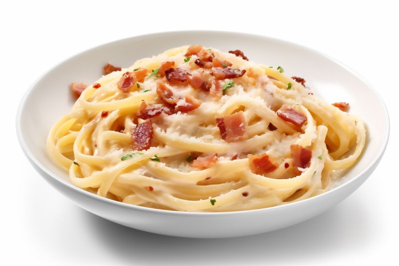 italian carbonara background lunch isolated cheese pasta food plate spaghetti mushroom. Generative AI.
