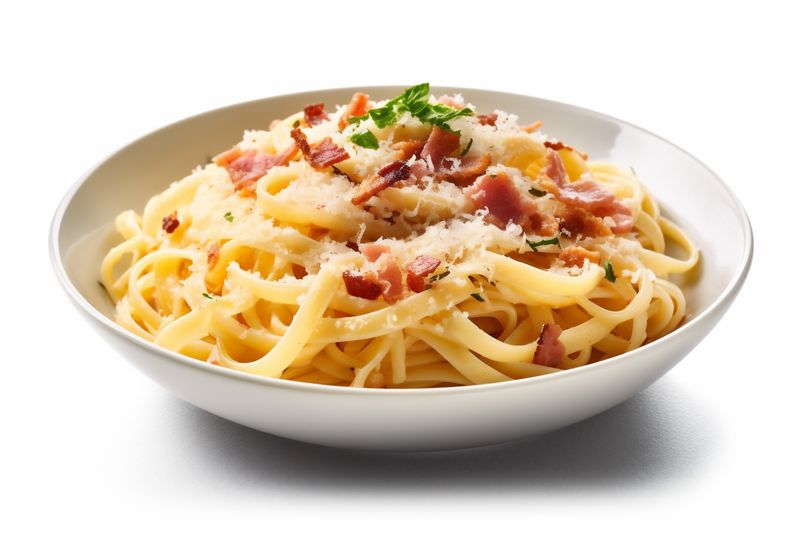 cheese up plate italian food lunch close isolated pasta spaghetti background carbonara. Generative AI.