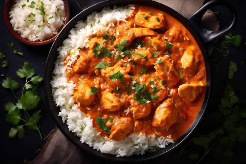 rice sauce masala dark asian traditional hot background tomato indian chicken. Generative AI.
