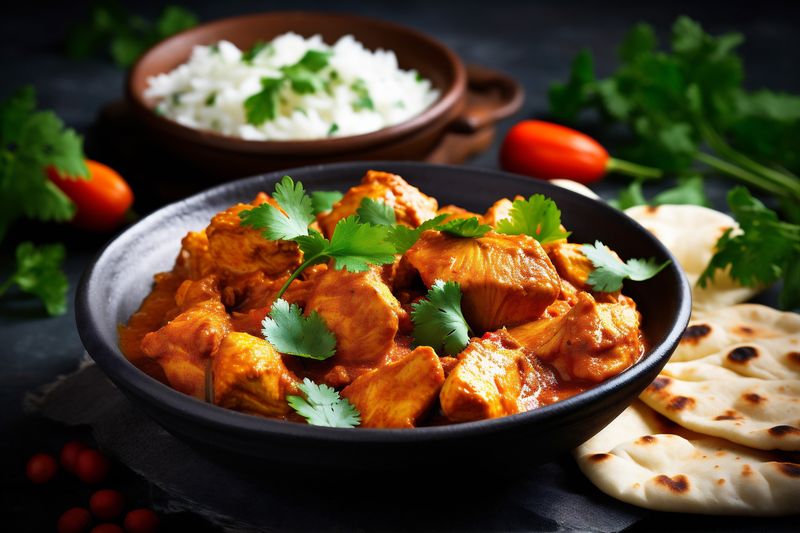 sauce masala background traditional indian asian asia dark rice hot chicken. Generative AI.