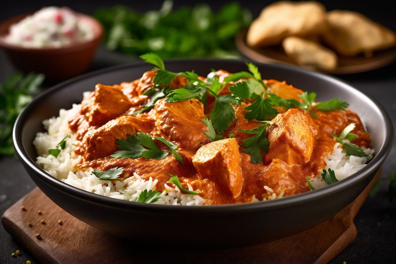 indian background masala traditional sauce hot dark rice chicken asian dinner. Generative AI.