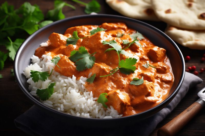 background hot asian sauce rice masala dark indian oriental traditional chicken. Generative AI.