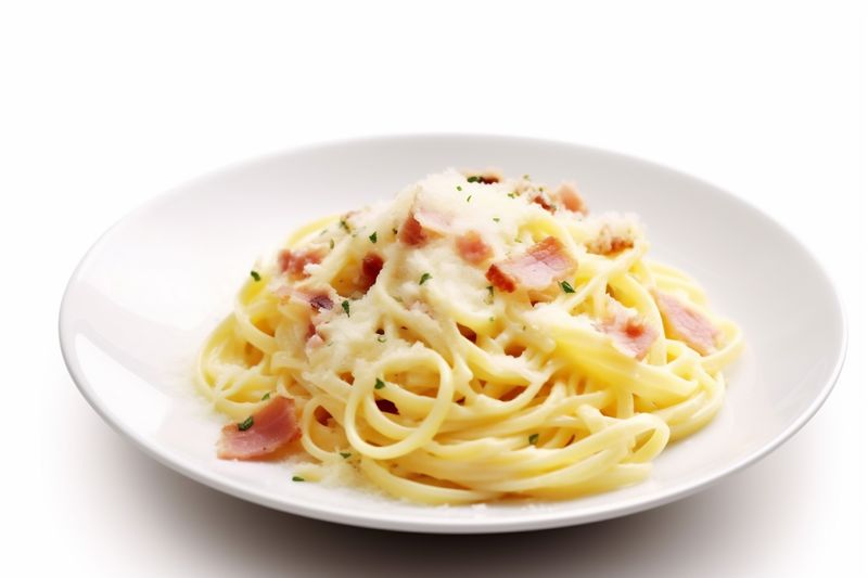 cheese plate italian carbonara food background pasta isolated lunch dish spaghetti. Generative AI.