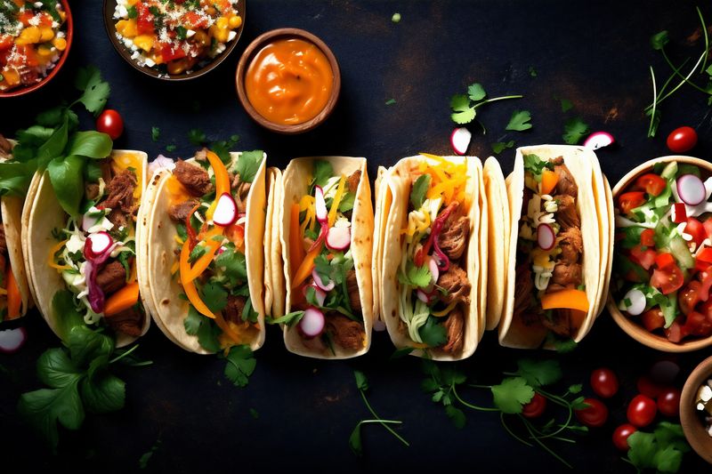 sauce chili tomato food vegetable fresh pepper meal mexican taco. Generative AI.