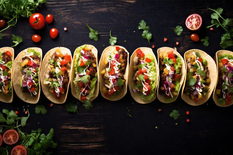 meal pepper food taco fresh tomato vegetable chili mexican sauce. Generative AI.