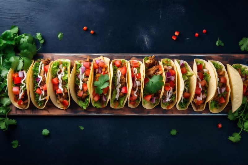 meal sauce chili food fresh pepper tomato taco vegetable mexican. Generative AI.