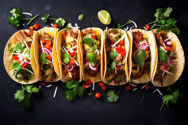 fresh tomato pepper meal taco chili food mexican sauce vegetable. Generative AI.