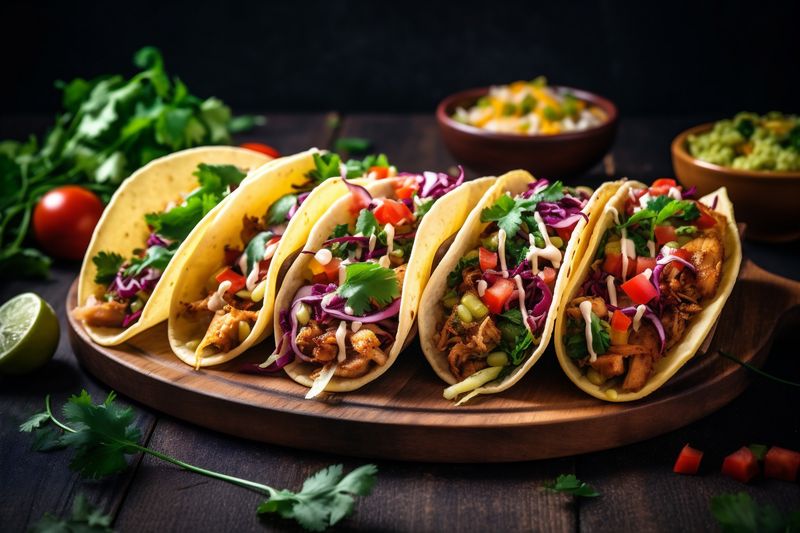 chili vegetable fresh taco food mexican meal sauce pepper tomato. Generative AI.